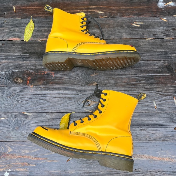 Dr. Martens Yellow Combat Boots with Smiley Face - Picture 8 of 8
